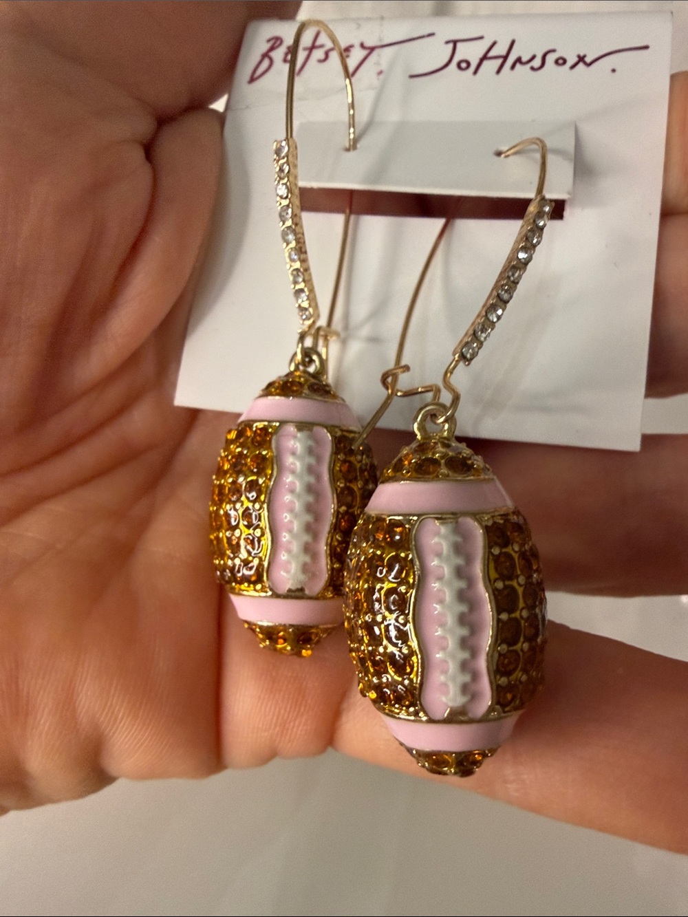 🏈Betsey Johnson Gold and Pink Football Earrings